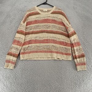 Faherty Sweater Womens Large Beige Stripe Linen Cotton Miramar Boho Beachy